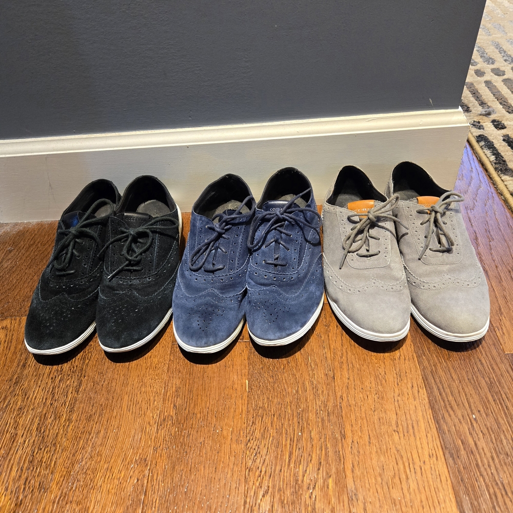 Women's Suede Oxford Shoes - Black, Blue, and Gray